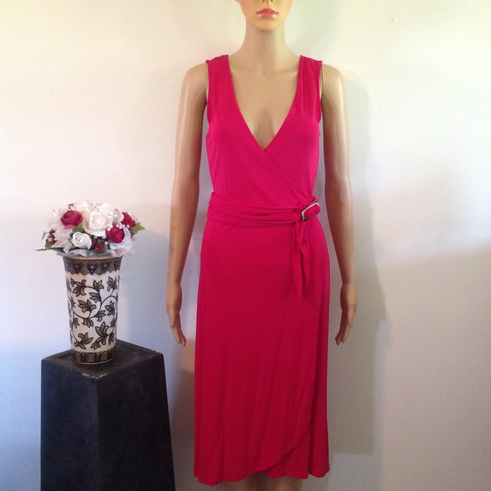 Faux wrap sleeveless dress